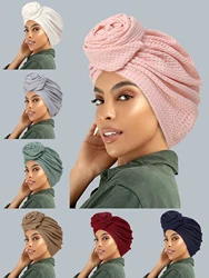 2024 New Fashion Flowers Turban Hijab Hats Solid Color Head Wraps Elastic Muslim Hats Breathable Chemo Cap For Women Girls