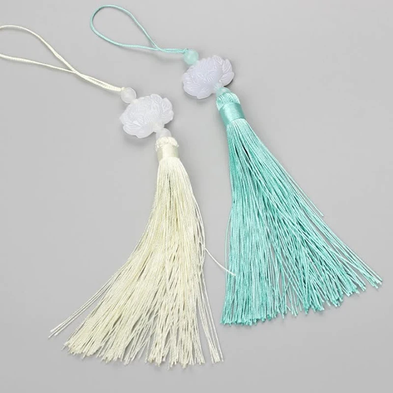 10Pcs Chinese Knot White Jade Lotus Tassel Han Chinese Clothing Sachet Lantern DIY Pendant Handcraft Accessories Vertical Tassel