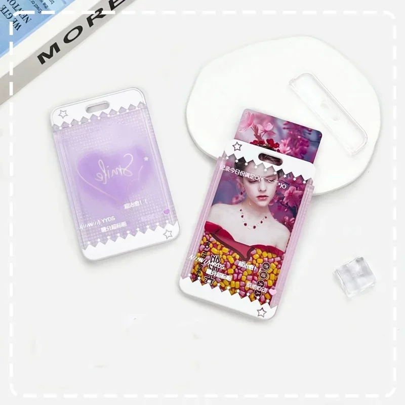 Chic Korean Kpop Idol Photocard Holder with Lanyard Sweet Heart Style Family Friend Photo Card Cover Case ID Bus Card Protector