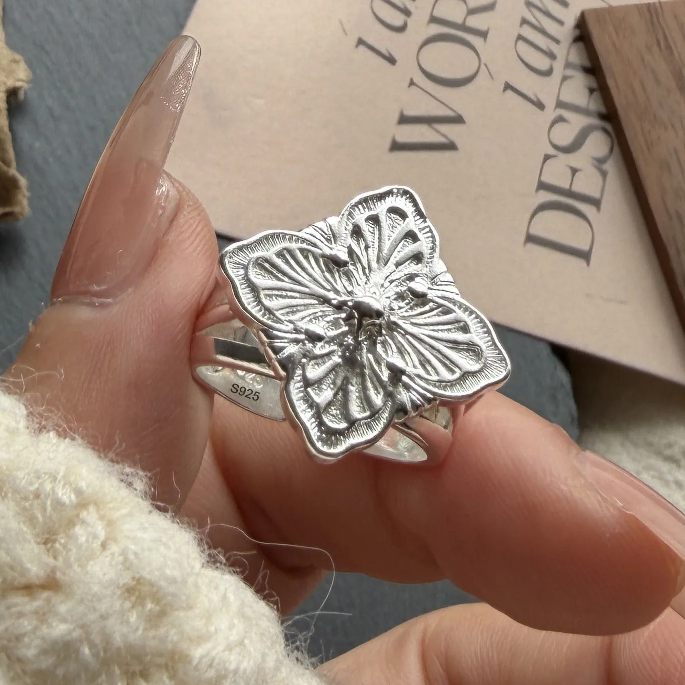 925 Sterling Silver Rings for Women Couple Minimalist Handmade Simple Flower Pattern Ring Fine Jewelry Gift Prevent Allergy