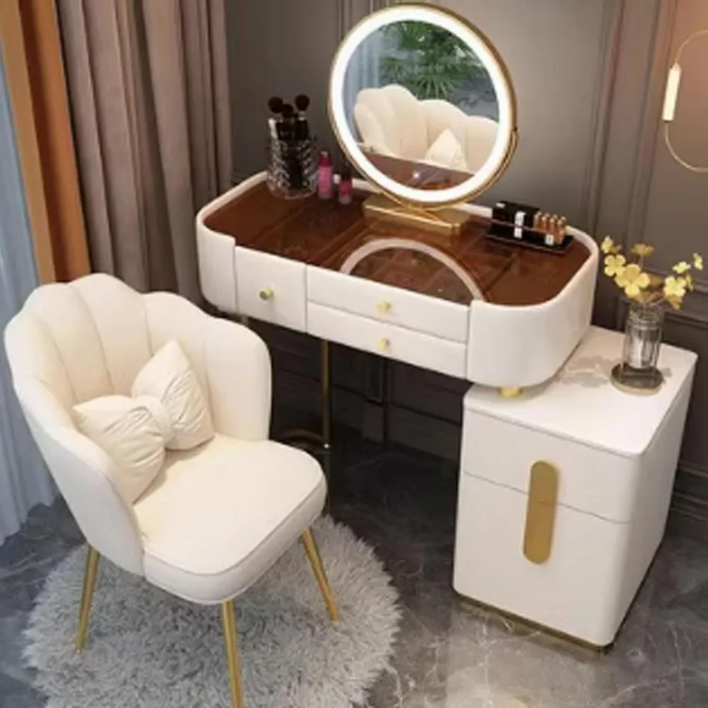 

Makeup Desk, Small Vanity Table, Makeup Vanity Desk with Chair, Vanity Dressing Table with Mirror Solid Wood + Tempered G