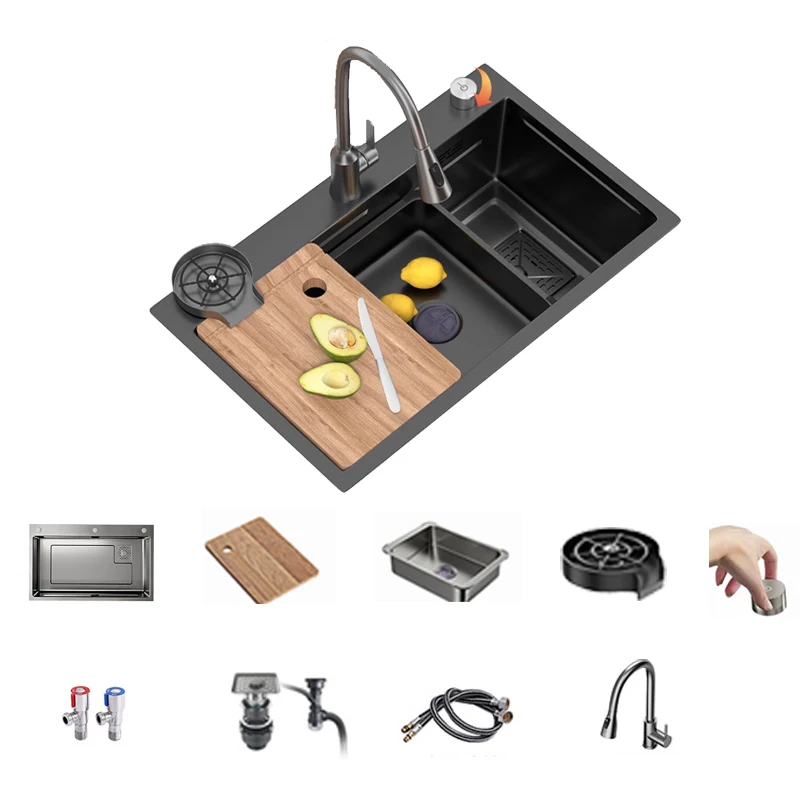 Brand New Handmade Single Bowl Three Integrated Stainless Steel Kitchen Sink For Household Use Countertop Dishwashing Basin