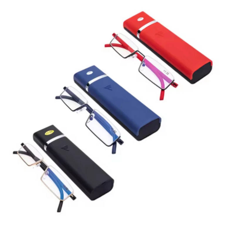 

Metal Anti-Blue Light Reading Glasses Men Half Frame Prescription Eyeglasses Male Eyewear with Case +1.0 1.5 2.0 2.5 3.0 3.5 4.0