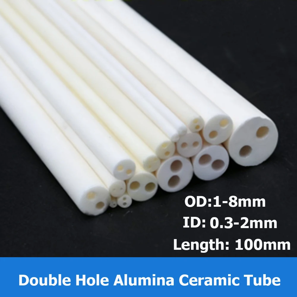 99% Alumina 2-Hole Double Bore Ceramic Tube L=100mm High Temp Resistant Protective Sleeve Industrial Insulating Ceramic Pipe