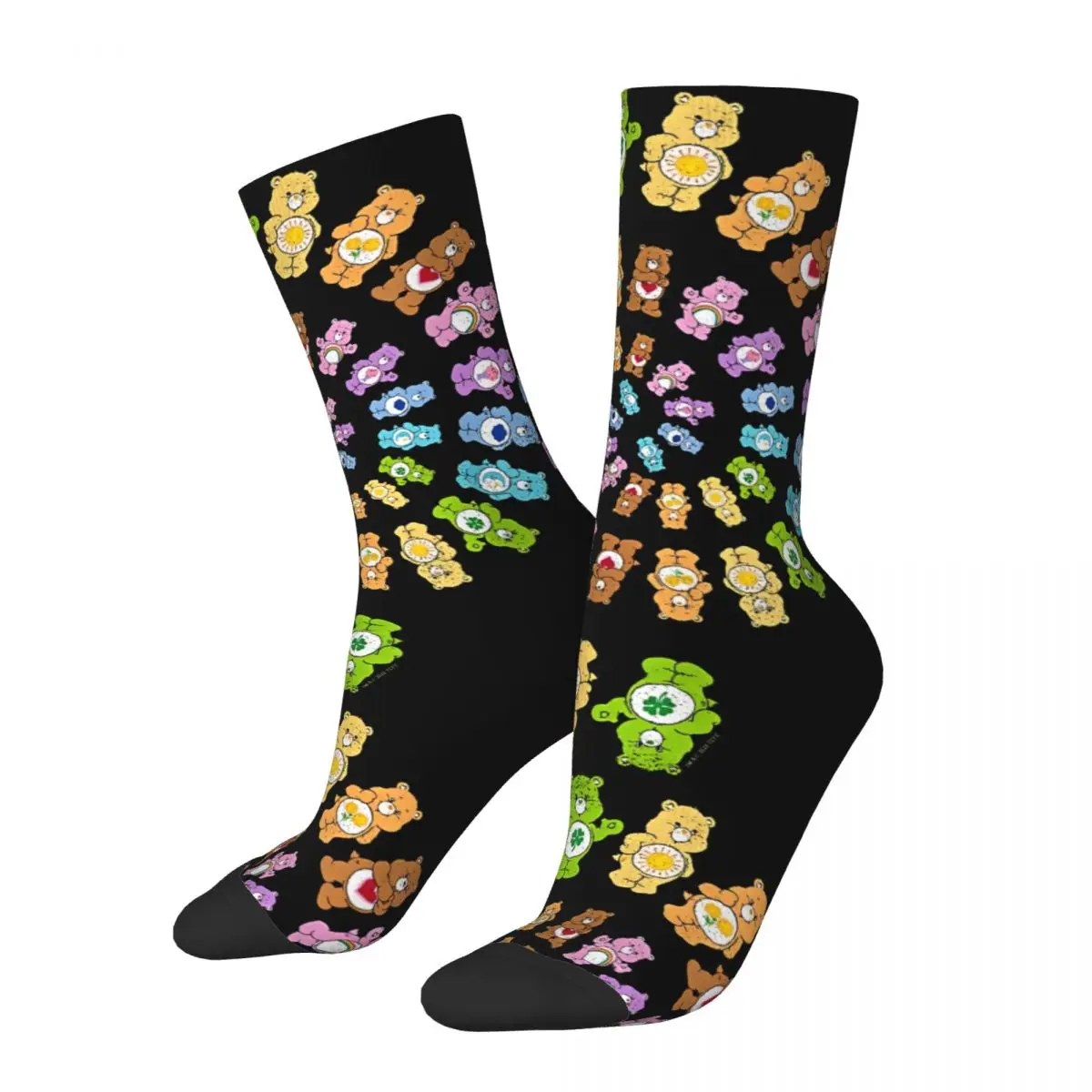 Retro Care Bears Psychedelic Retro Rainbow Spiral Bear Group Basketball Socks Polyester Long Socks for Unisex