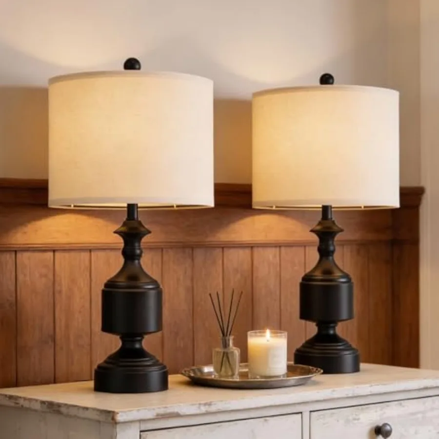 

Lamps Set of 2-20.5" Farmhouse Metal Table Lamps for Living Room, Traditional Bedside Lamps for Nightstand with Linen Shade, Id