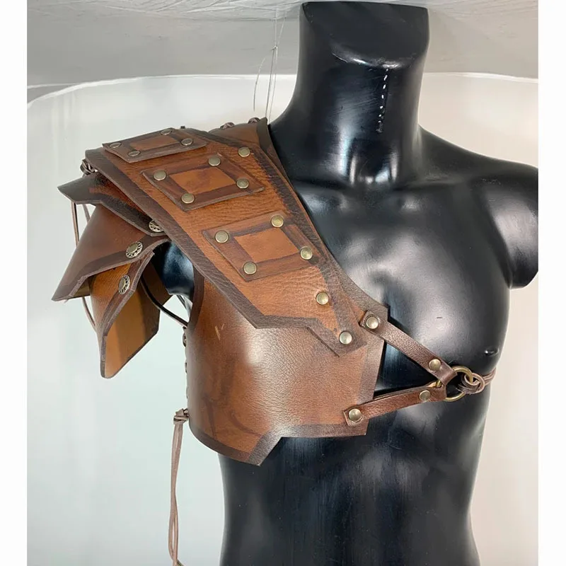 Medieval Shoulders Pauldrons Men Harness Belts PU Leather Body Chest Cosplay Costume Harness Male Rave Accessories For Adult