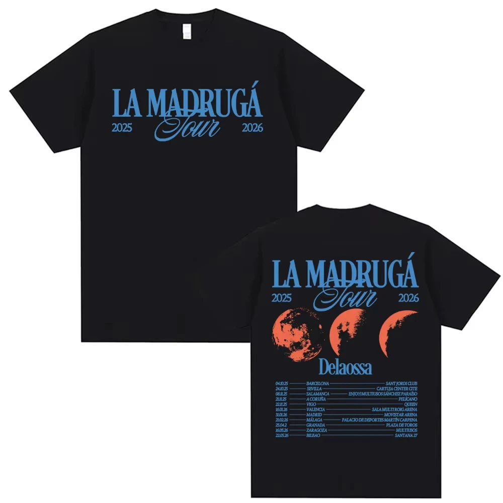 Rapper Delaossa La Madruga Tour 2026 T Shirts Men's Clothing Summer Hip Hop Street T-shirts Casual Cotton Short Sleeve T-shirt