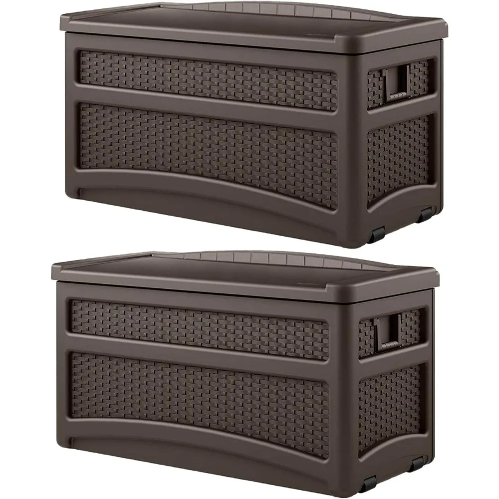 Outdoor 73 Gallon Patio Storage Chest with Handles and Seat, Java (2 Pk)