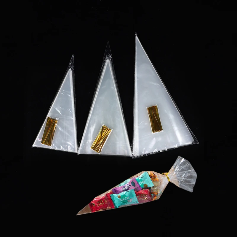 

50/100Pcs OPP Triangle Bags Food Baking Candy Ice Cream Transprant Plastic Bag Wedding Party Favors Cone Storage Gift Packaging