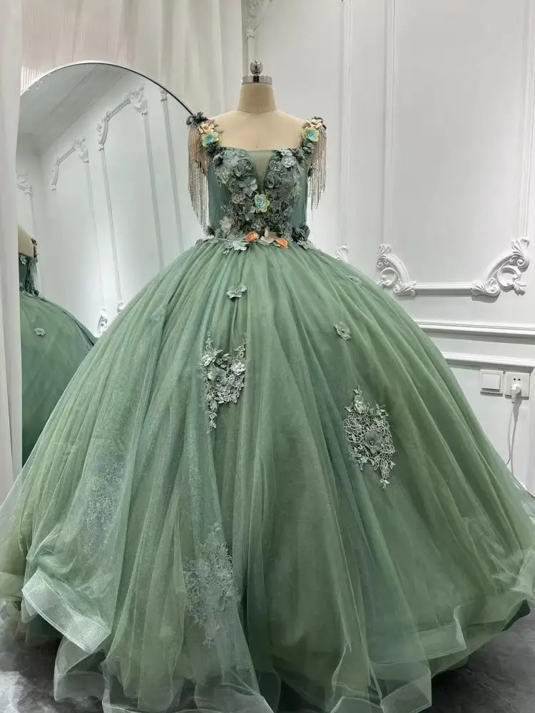 

Real Picture Princess Girl Quinceanera Dresses V Neck 3D Floral Beading Puffy Skirt Vestido De 15 Anos Women Party Prom Dress 16