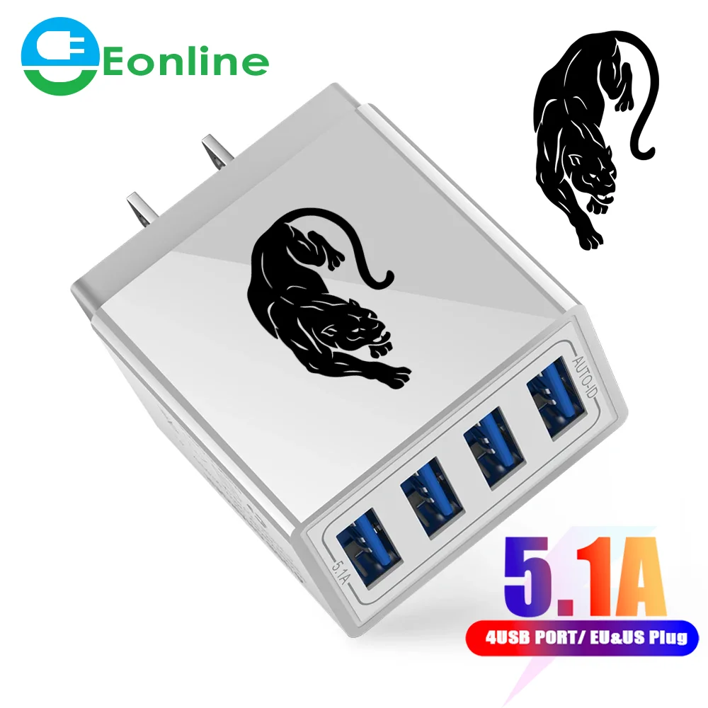 

Eonline 2D Cartoon 5.1A Quick Charge 4 USB US EU Charger Universal Mobile Phone Wall Fast Charging Adapter For iPhone14 Samsung