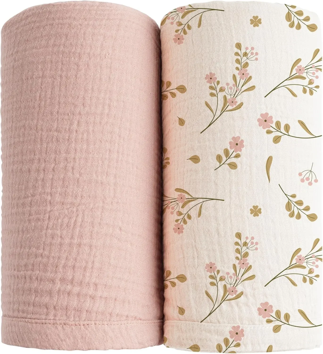 

2-Pack Large Muslin Swaddle Blankets for Newborns, 47x47 Inches, Soft Breathable Unisex Baby Wrap in Pink Floral