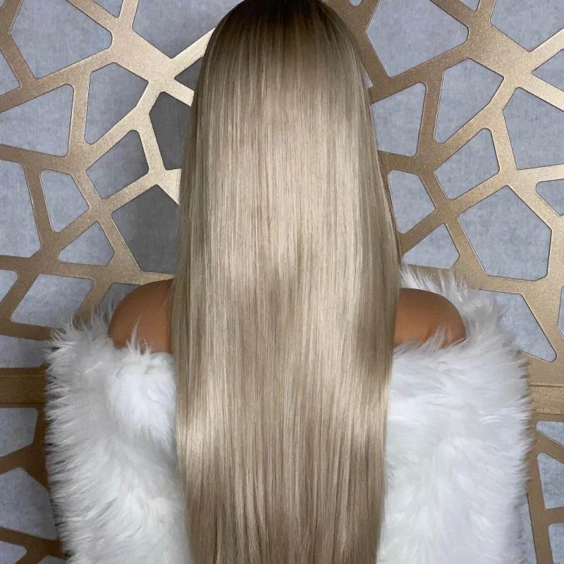 Długa jedwabiście prosta koronkowa peruka dla kobiet do codziennego użytku Blond peruka z prawdziwych naturalnych włosów 13×4 HD Lace Wigs