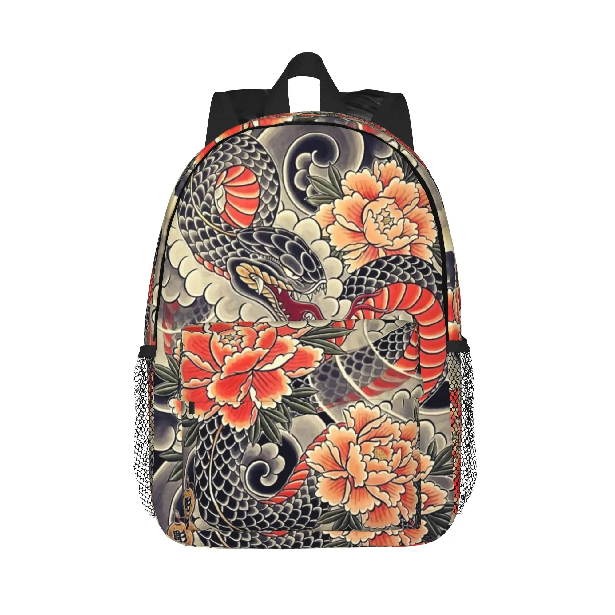 Japanese Art Tattoo Snake Peonies Flower Ink Backpack Hot Sale Daypack  Boys Girls BookBag Shoulder Bag for Men Women School Bag