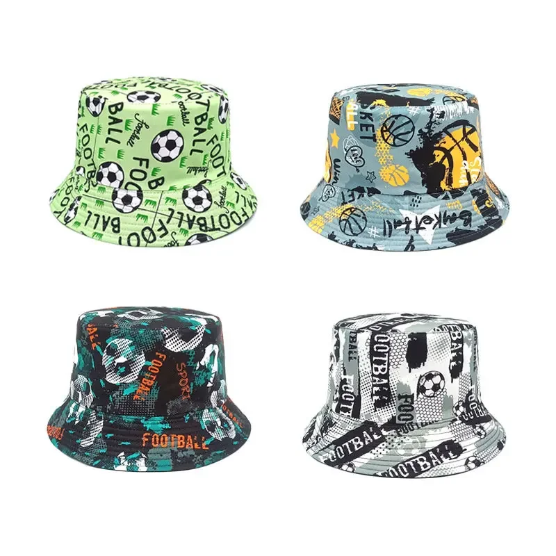 Four Seasons Cotton Cartoon Football Print Bucket Hat Fisherman Hat Outdoor Travel Sun Cap for Men and Women 212