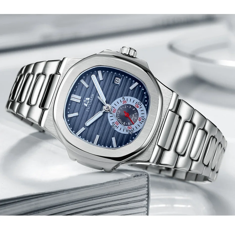 Men Automatic Mechanical Solid Stainless Steel Straps Blue Grey Coffee Dial Luxury Fashion 40mm Wristwatch