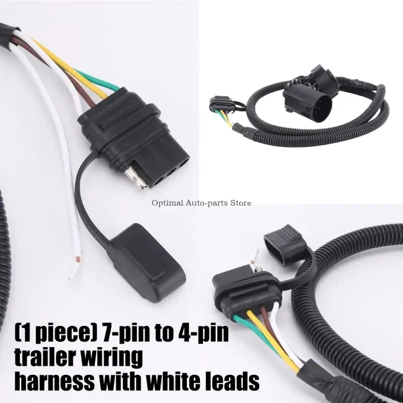 7-Pin to 4-Pin Trailer Wiring Adapter Harness for Trucks Pickups with Color-Coded Leads for Brake, Turn, and Tail Light Circuit