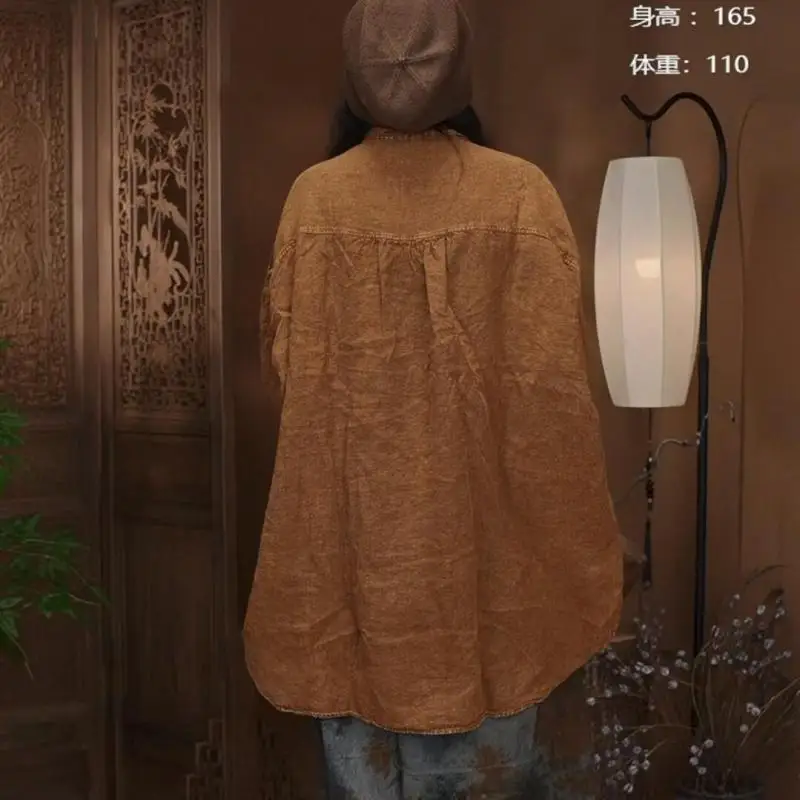 2026 New Spring Autumn Arts Style Women Single Breasted Loose Casual Shirts High Quality Cotton Linen Vintage Long Blouse S2655