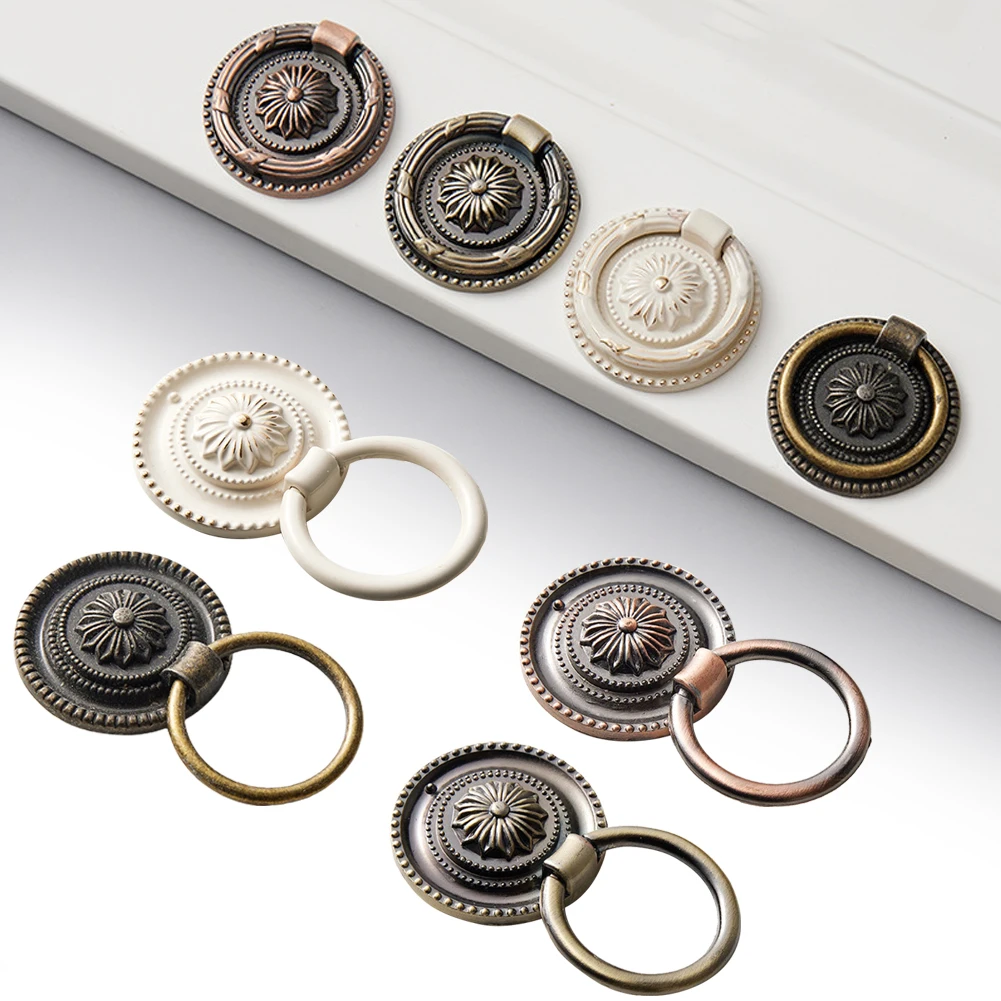 Antique Finish Zinc Alloy For Ring Knobs for Furniture Cabinet Doors Drawers Wardrobes Cupboards and Dresser Panel Mounting