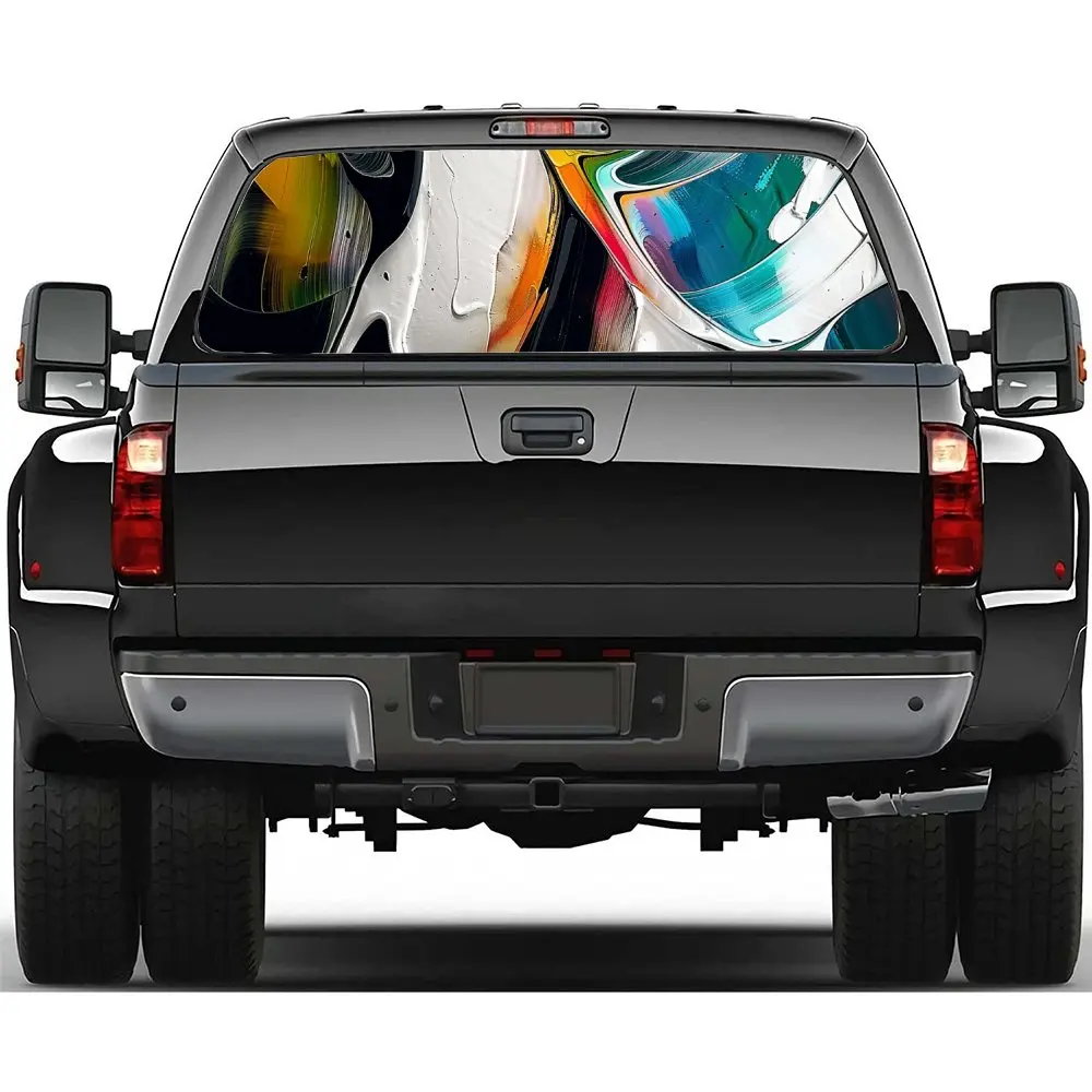 Abstract Colored Pigments Car Rear Windshield Sticker Truck Window See Through Perforated Back Window Vinyl Decal Decoration