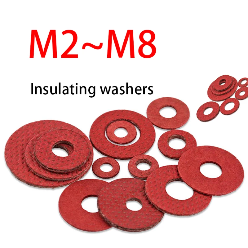 100/200/300PCS Red paper washer Red Steel Flat Steel Fiber Gasket Insulation Washer, Sealing Ring Gasket,M2,M2.5,M3,M4,M5,M6,M8