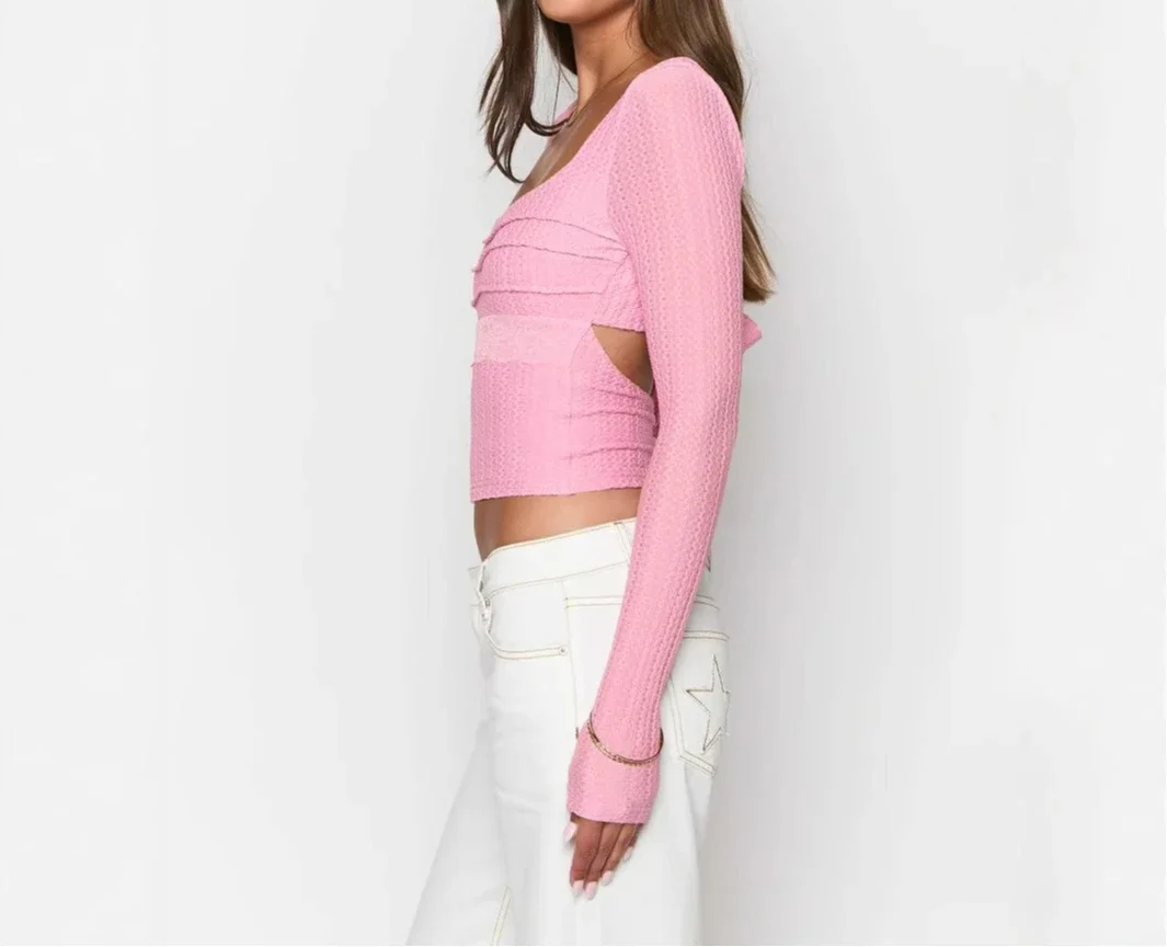 

2026 Summer New Women's Lace Splicing Square Collar Slimming Long Sleeve T-shirt Bottom Shirt Bareback Strap Top