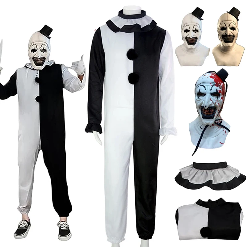 Art The Clown Cosplay Costume Movie Terrified 2 The Killer Clown Jumpsuit Mask Halloween Costumes Full Set