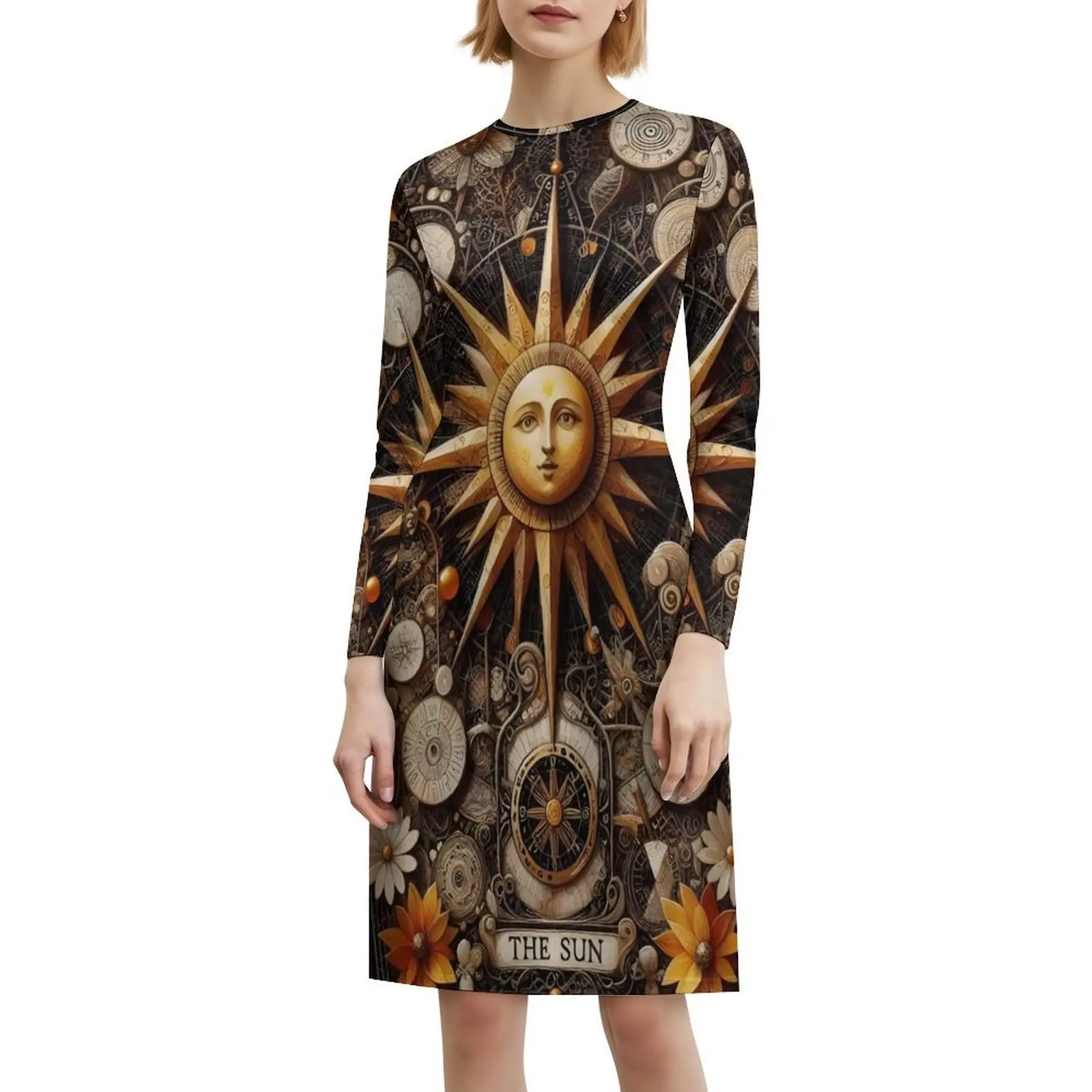 The Sun-vestido informal estilo Hip Hop para mujer, ropa para fiesta y discoteca con estampado gráfico, cuentas de sol, flores, Tarot, ámbar místico, vestidos para mujer