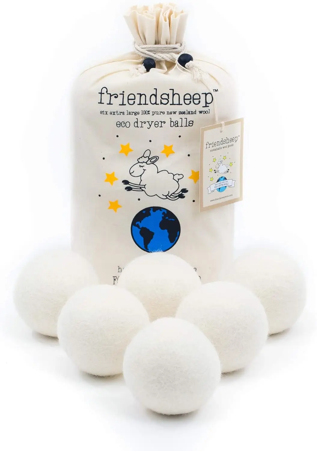 

Organic Wool Dryer Balls, Reusable Laundry Softener, Handmade Eco-Friendly Alternative to Sheets (6 Pack)