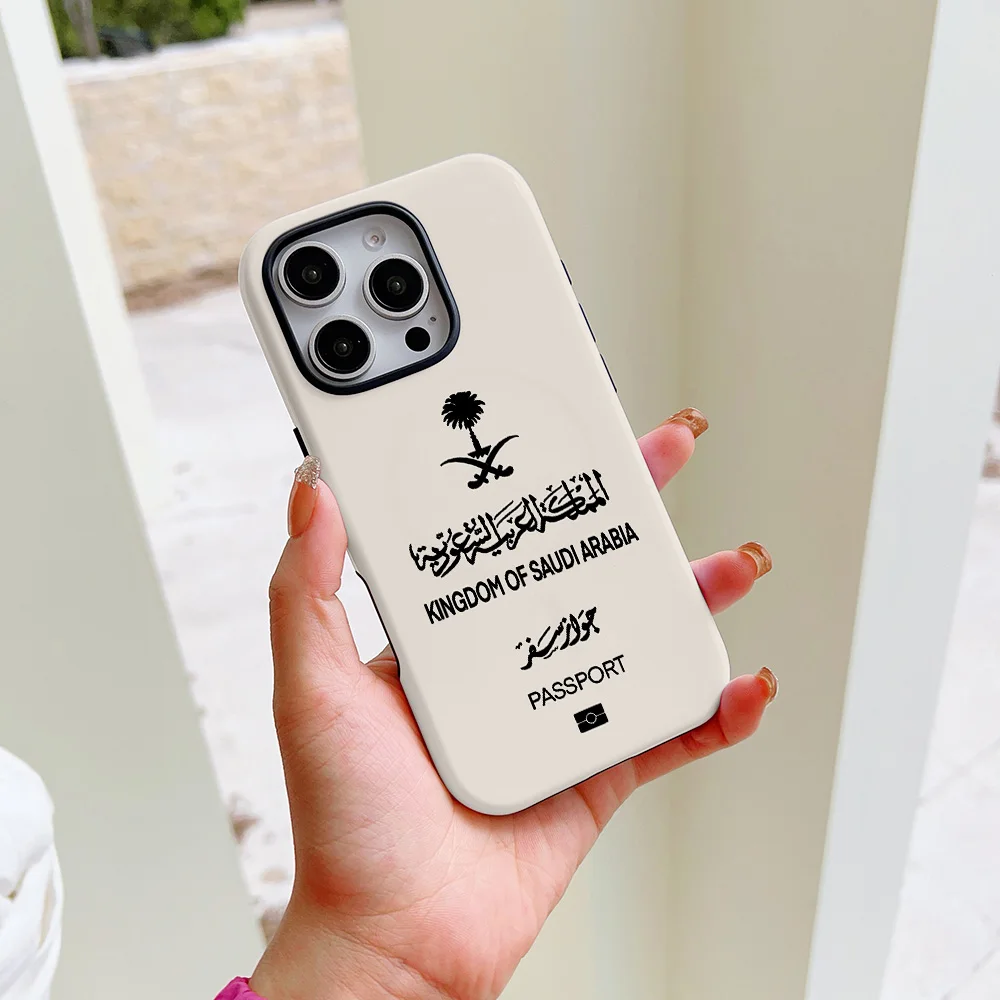المملكة العربية السعودية جواز السفر جراب هاتف آيفون 17 16 15 14 13 12 11 X XS XR XSMAX 8 Air Pro Max Plus الفاخرة طبقة مزدوجة الغطاء الخلفي #3