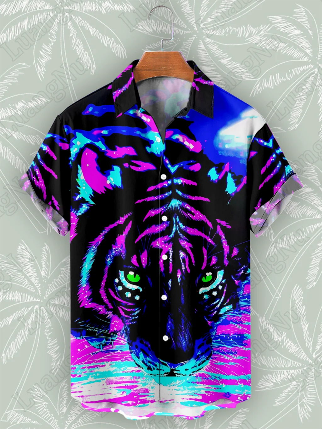 Tiger Man Hawaiian Shirt  Summer New Short Sleeve High Quality Beach Buttoned Shirts for Men Casual Holiday Party Shirt