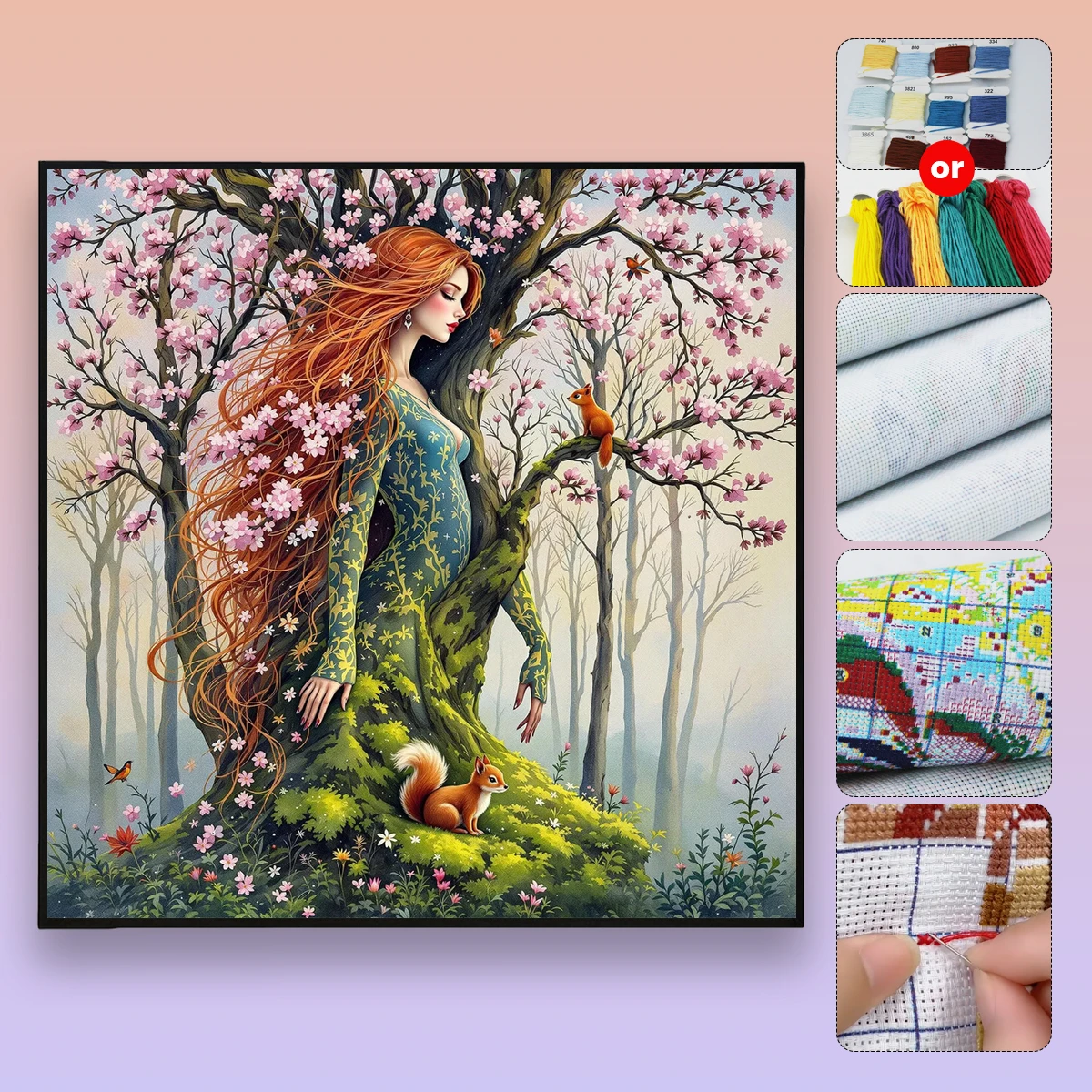 1 Set 40x40cm-15,7x15,7 Zoll Rahmenloses 11CT/14CT Bedrucktes Stoff-Kreuzstich-DIY-Set, Schöne Landschaft, Set – Detail 1
