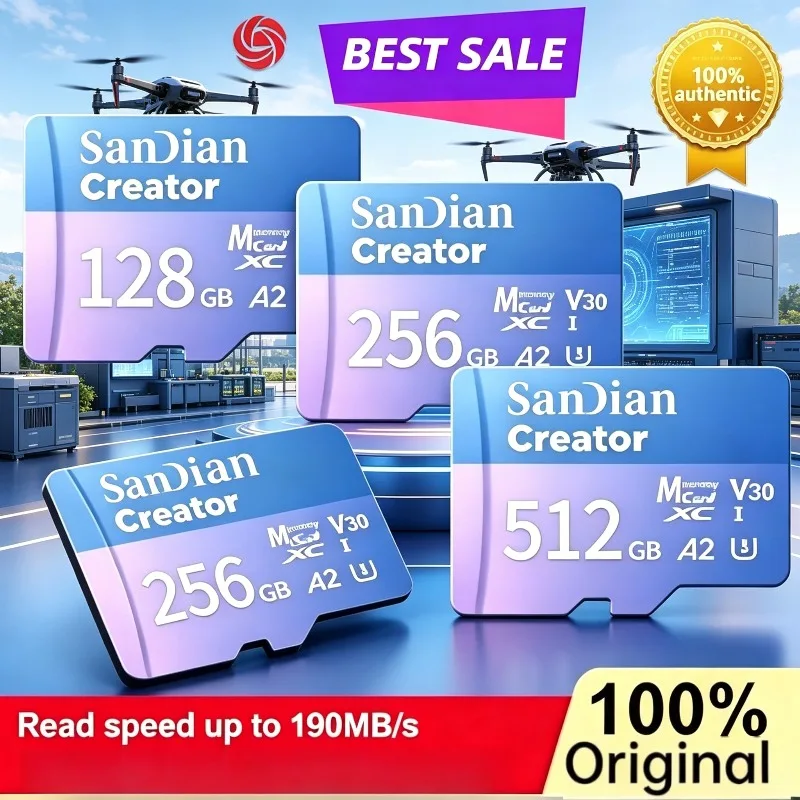 

Memory Card SanDian Creator micro TF SD XC 190MB/S Up To Speed U3 V30 A2 Write speed 130MB/S 4K Video 128GB 256GB 512GB 1TB