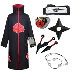 Bilibili Anime Akatsuki Cosplay Ninja Costume Uchiha Itachi Red Cloud Cloak Robe Cloak Headband Props Halloween Clothes