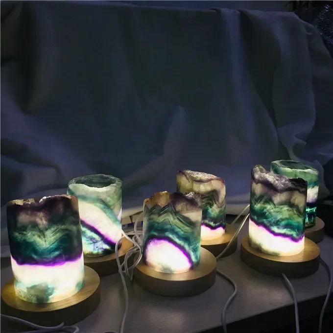 Wholesale natural healing stone rainbow fluorite standing night light crystal lamp for gifts