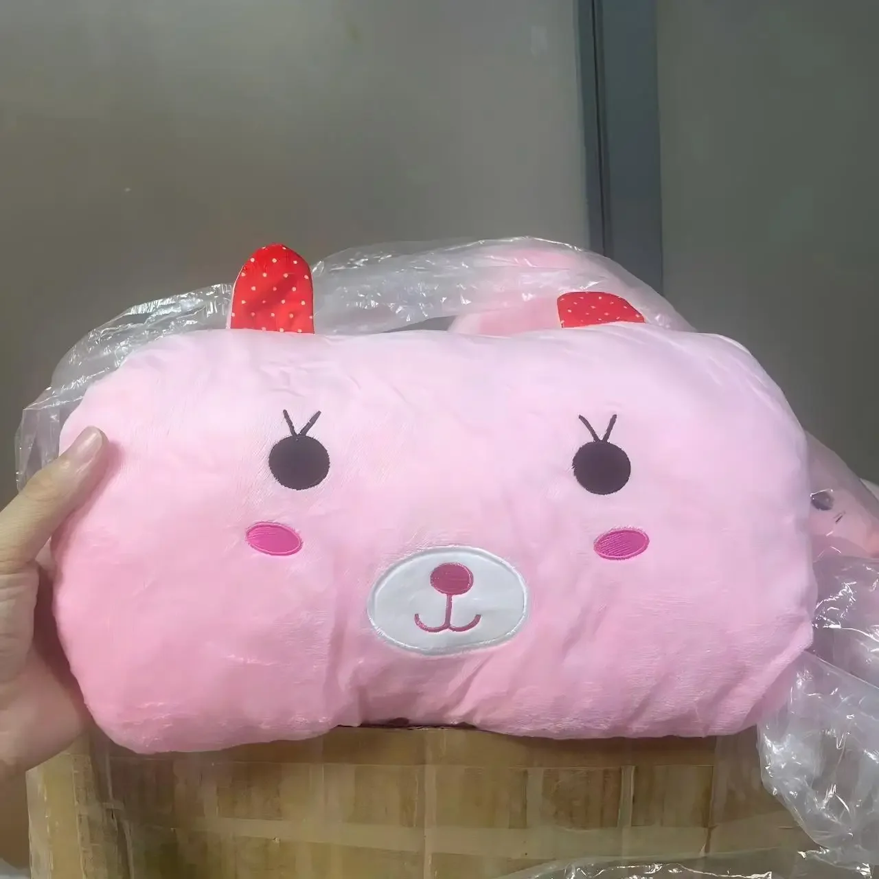 Brown Bear Pink Rabbit Plush Pillows Hand Warmers Gloves Adults Cartoon Nap Pillows Cushions Creative Hand Warmers Plush Gifts~