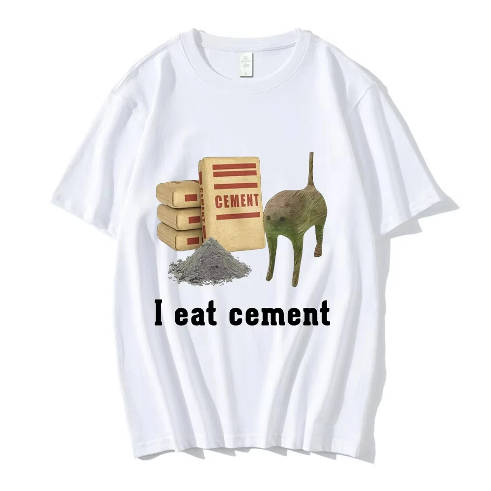 Custom I Eat Cement Cat Funny Meme T Shirts Men Women Clothing Fashion Vintage Short Sleeve T Shirts High Quality Cotton Loose T