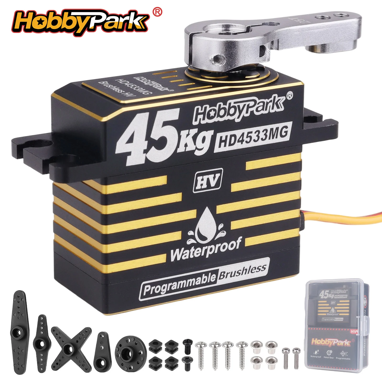 

HobbyPark 45kg Waterproof Brushless Servo High Torque Metal Gears Steering Servo for 1/8 1/10 RC Crawler TRX4 SCX10 Arrma Truck