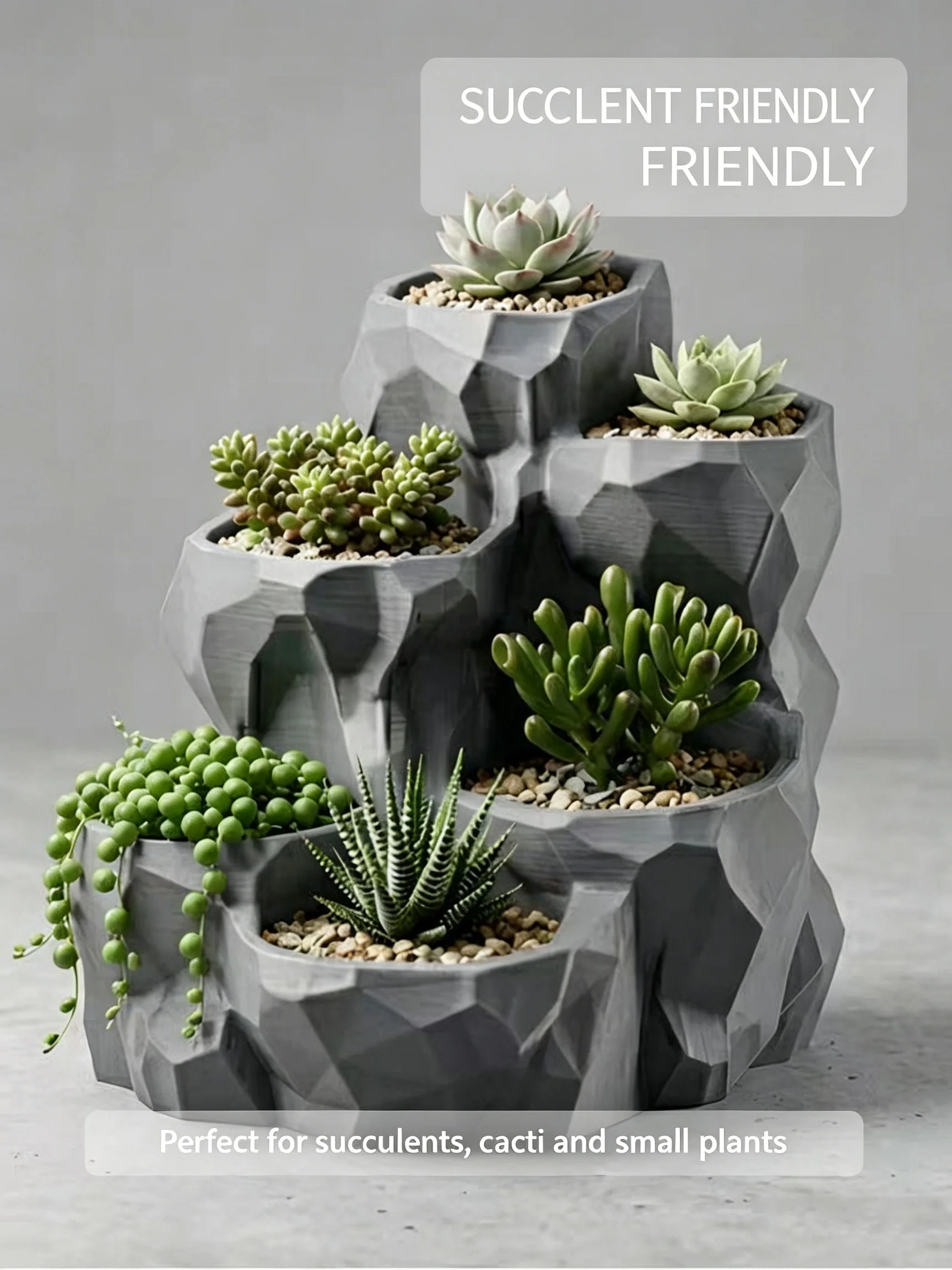 Rockery Rock Style Sukkulententopf aus Kunstharz, Tischblumentopf mit mehreren Pflanzmöglichkeiten, dekorativer Topf für Kakteen und kleine Pflanzen. – Detail 5