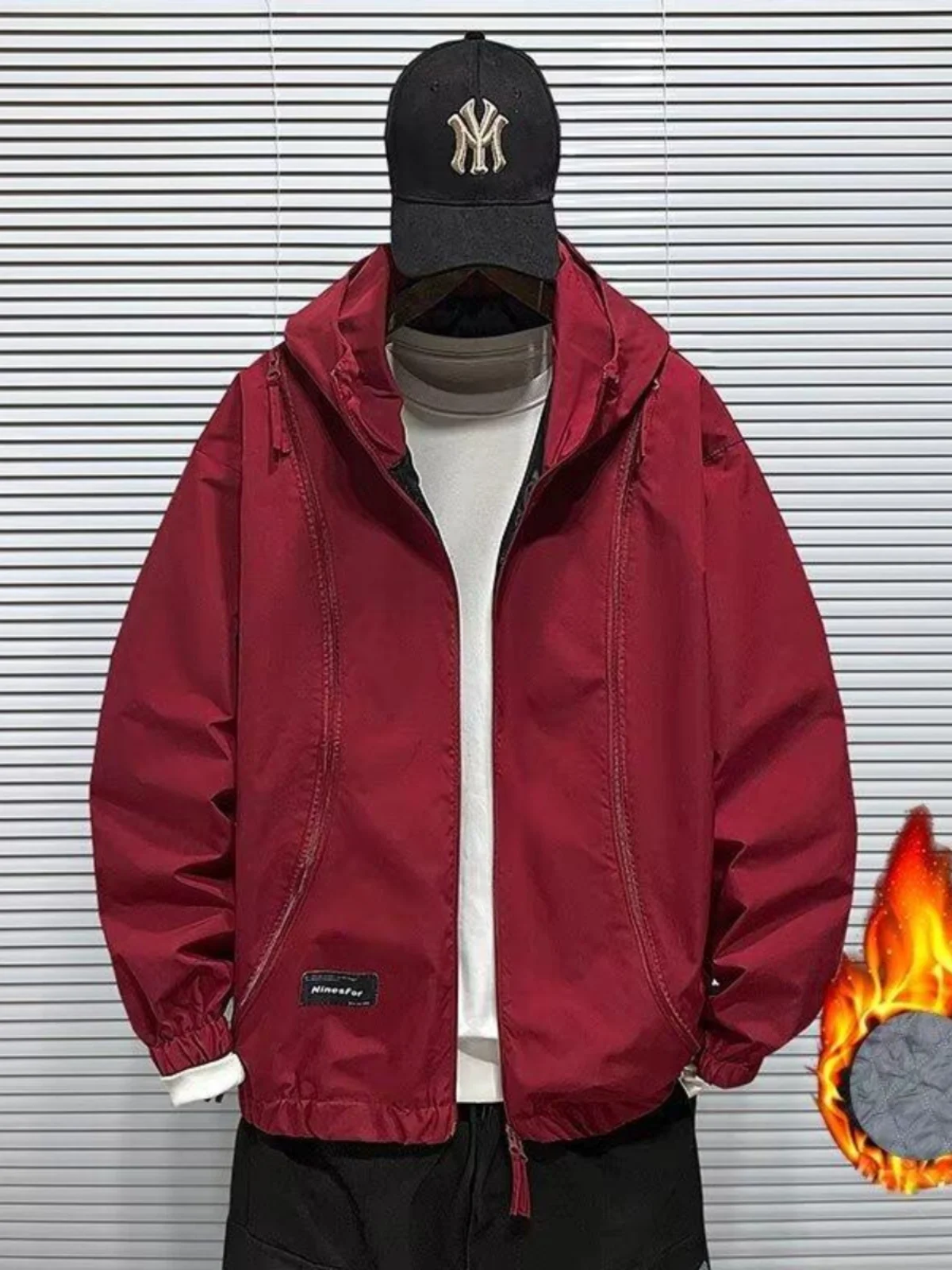 

Men's Fce Lined Oversized Hooded Jaet Thiened Autumn Winter Faion Brand Loose Fit Windproof Outdoor Coat