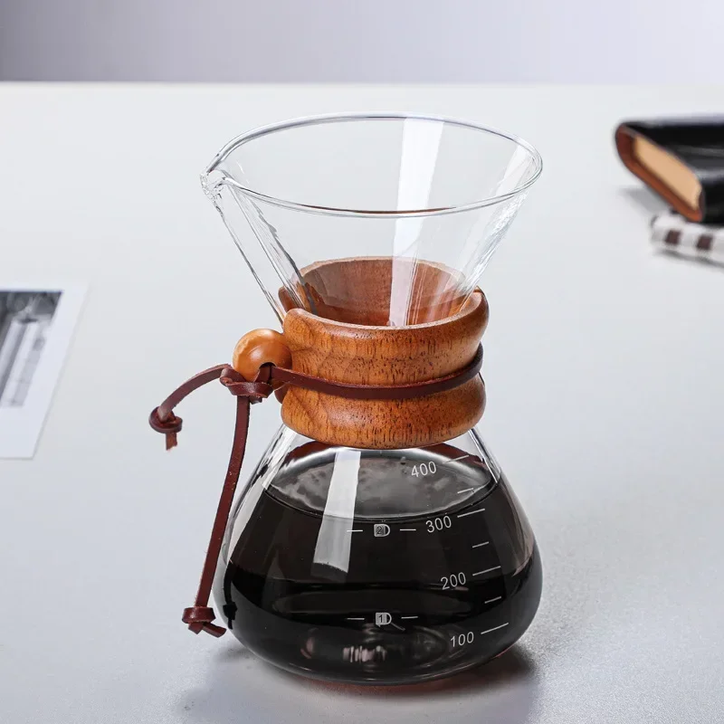 

Coffee Pot Wooden Handle Hand Brew Coffee Glass Drip Sharing Pot with Stainless Steel Filter Coffee Ware