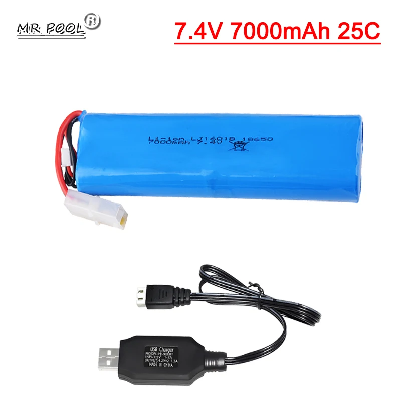 

Big Tamiya plug 2S 7.4V 7000mAh 25C Li-ion Battery with USB cable for Henglong 3818 3819 3838 3839 3869 3889 3938 1/16 RC Tank