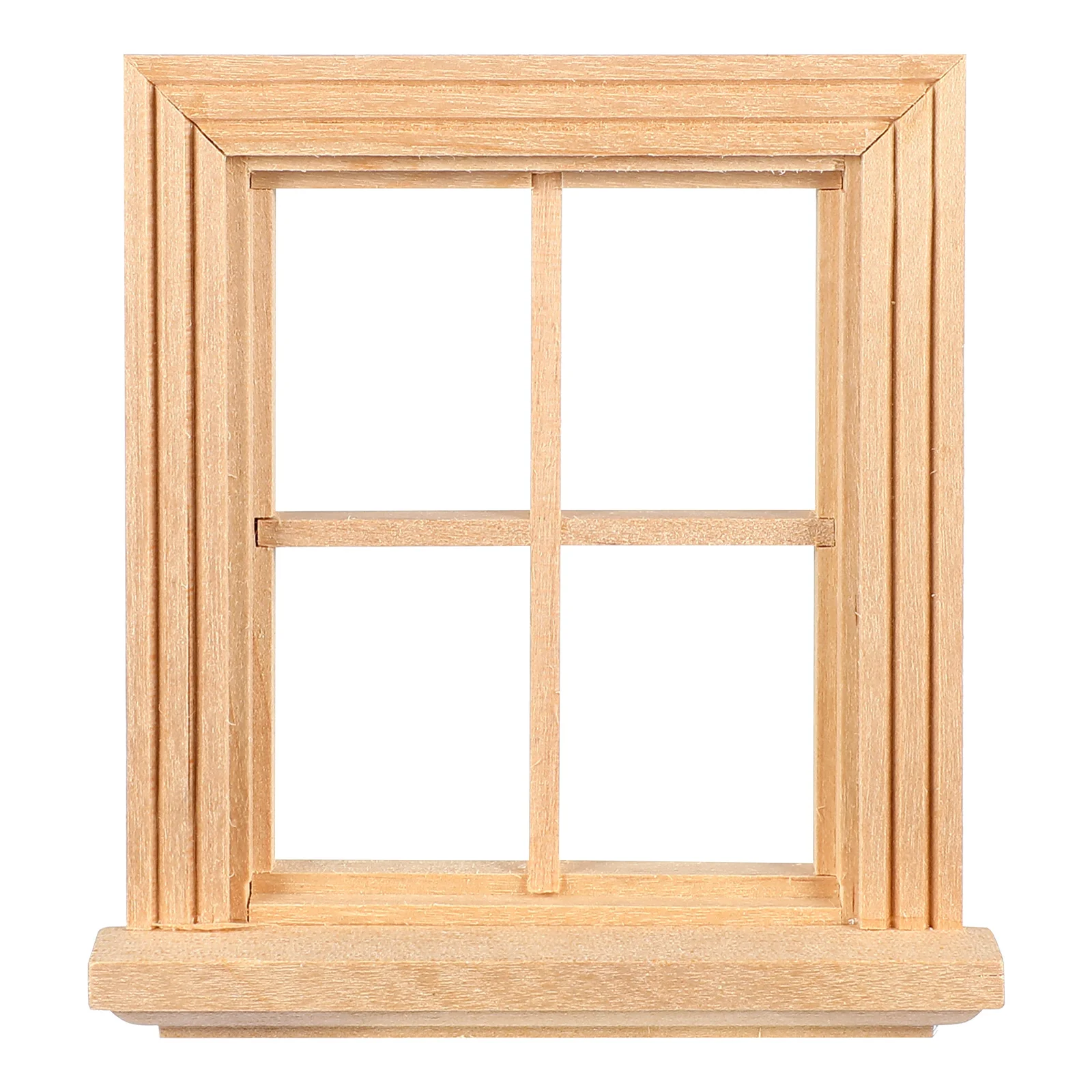 Muebles de casa en miniatura, ventana lisa de cuatro paneles, ventana de casa de muñecas, adorno de madera