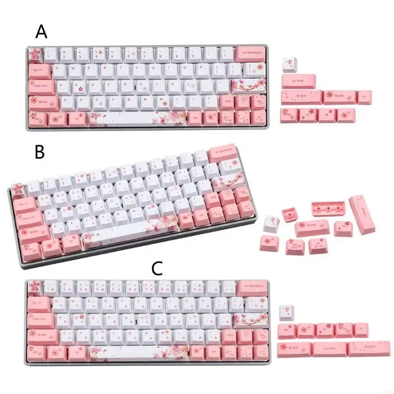 P9JB Mechanical Keycap Cherry Blossom Keycaps Korean Japanese Style Dye-Sublimation Keycap Keyboard Replacement Parts Keycaps