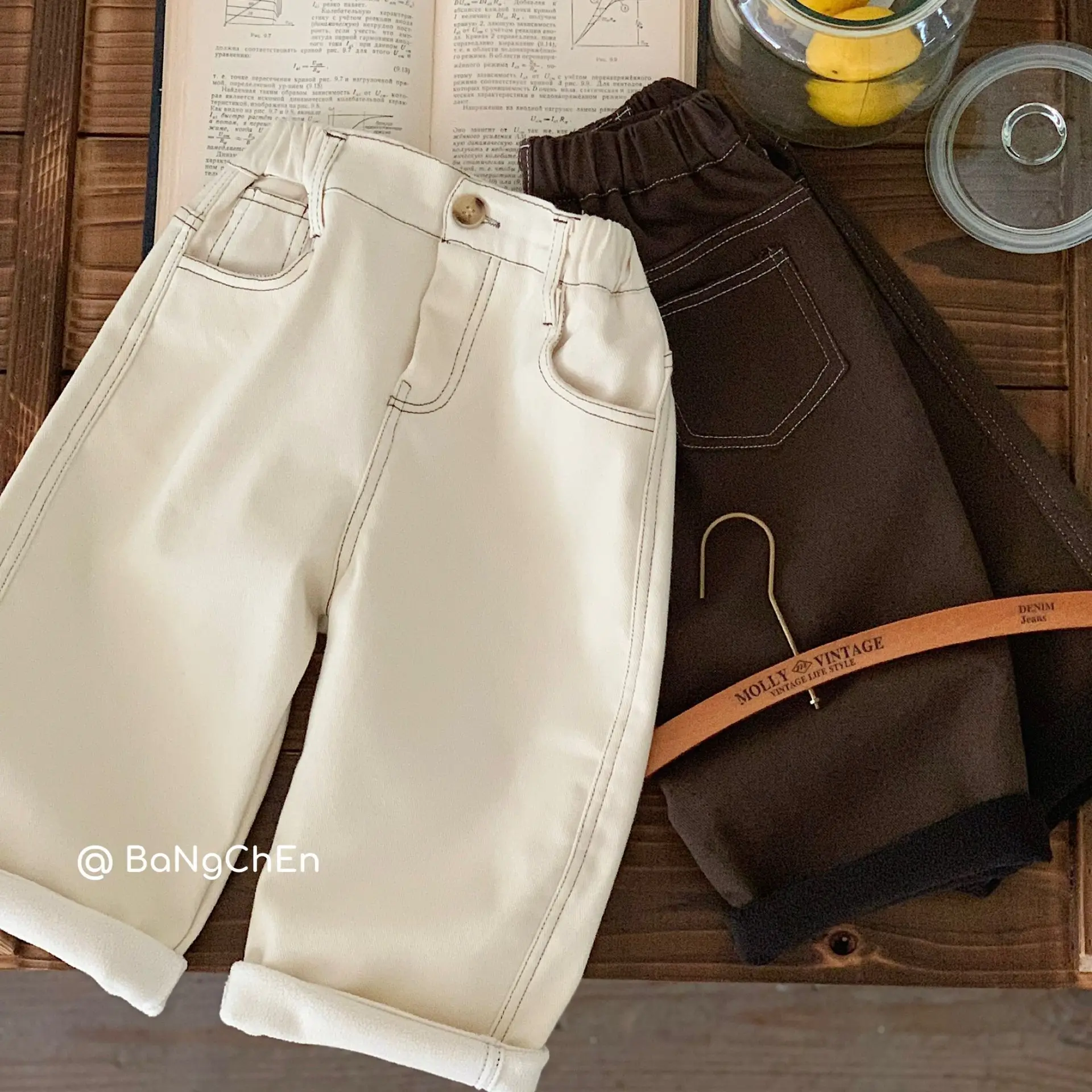 Children's casual pants 2024 winter new boys and girls straight pants bright cotton velvet trousers G0602