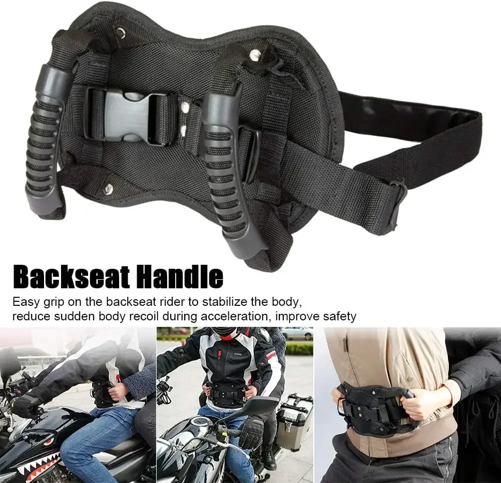 Motorcycle Passenger Grip Grab Handle Rearseat Belt Adjustable Backseat Belt Reinforce