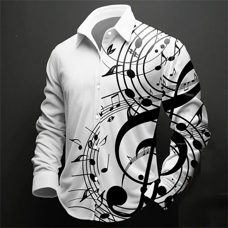 Fashion Art note pattern 3d Print Men Long Sleeve Shirts Autumn New Casual Single-Breasted Flower Blouse Men's Clothing
