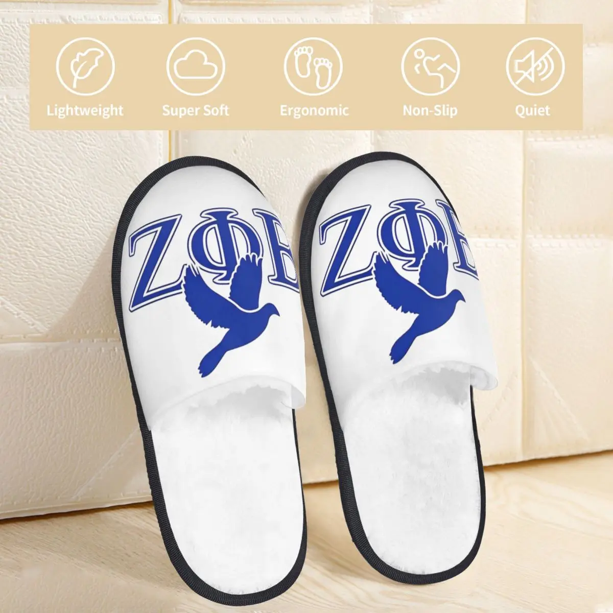 Zeta Phi Beta Home Chinelos de algodão Quarto ZPB Sorority Logo Chinelos de espuma de memória macia antiderrapante