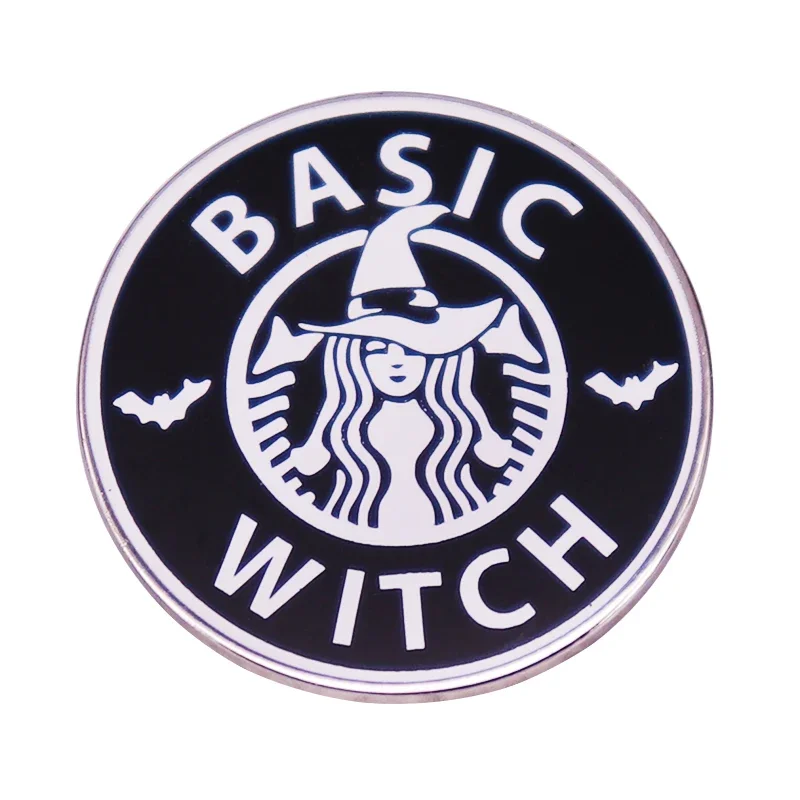 BASIC WITCH Brooch Magic School Retro Cartoon Pin Starbbucks Mermaid Wizard Badge Bag Accessories for Women Female Coffee Lover